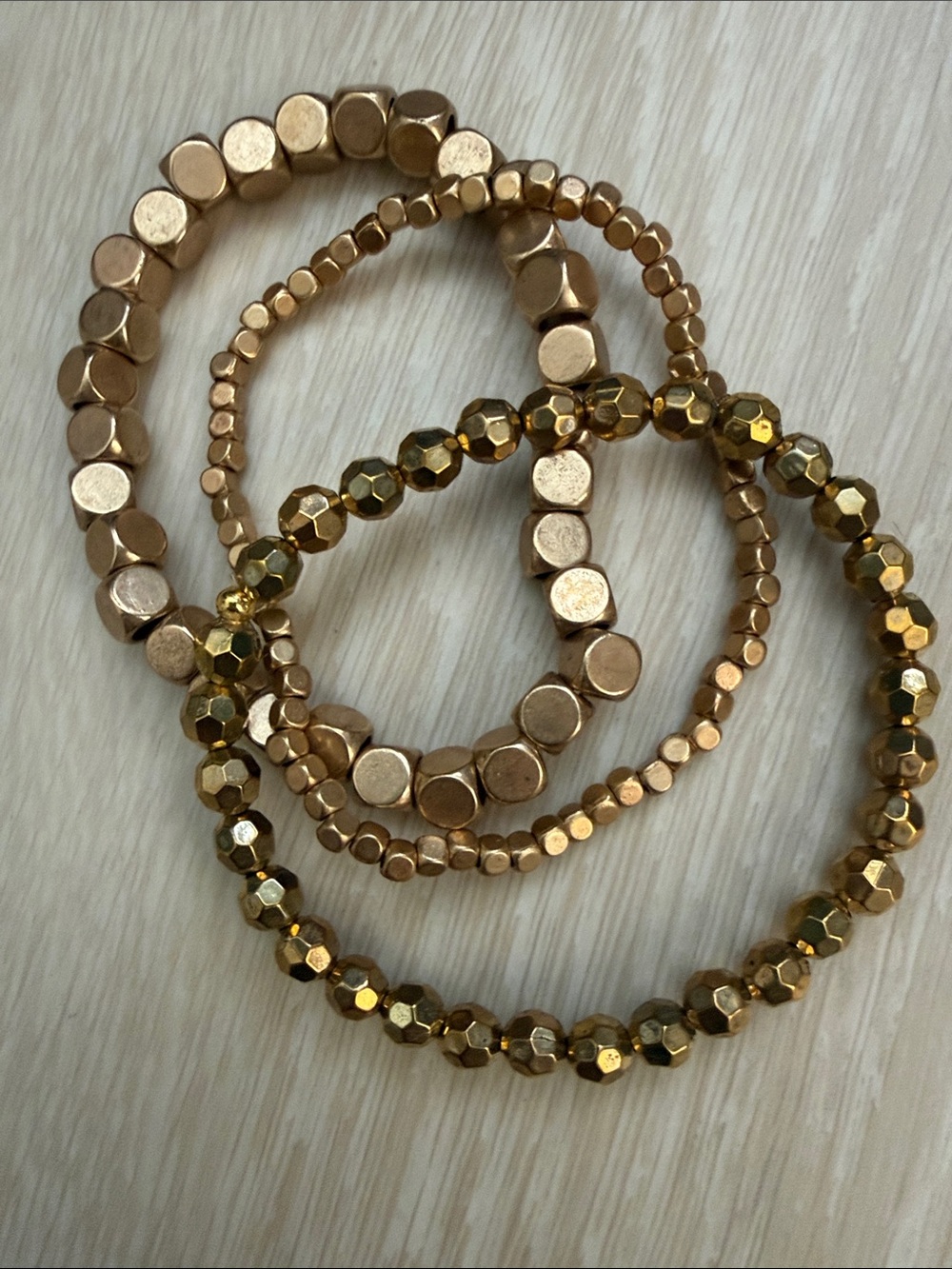 Gold-Tone 3 Layered Bead Stretch Bracelet - Picture 4 of 5